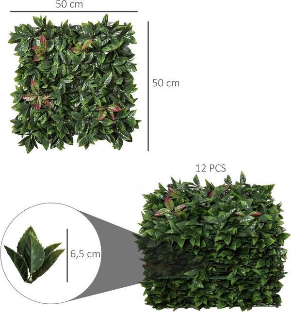 Produktbild Swisshandel24 Künstliche Pflanzenwand 12 Stück UV-Schutz Sichtschutz, Glanzmispeln Design, 50x50 cm, für Garten Ou (50 cm)
