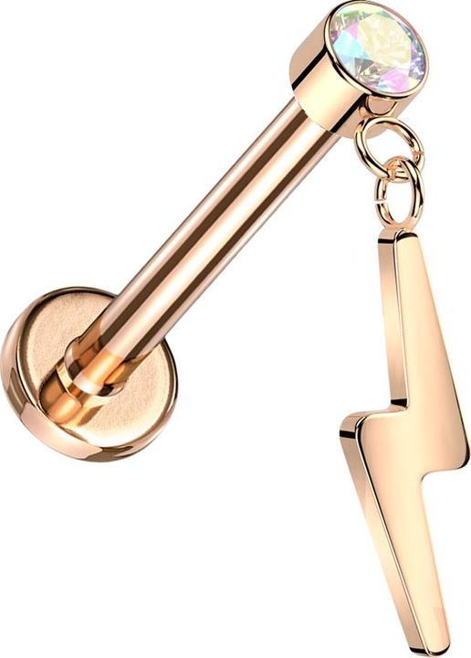 Produktbild Star Piercing Micro Threadless Labret rosegold Zylinder rosegold Kristall multicolor Anhänger Blitz rosegold (Titan G23, ohne Messing)