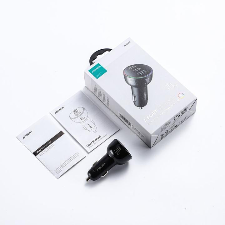 Immagine prodotto Joyroom Caricatore da auto PD multicolore con USB-A+ 2 x USB-C 70W - Nero
