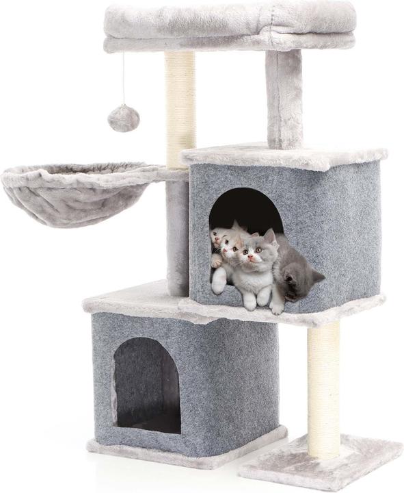Produktbild Fudajo Kratzbaum Grau 2 Katzenhäuser 89,5cm Katzenkratzbaum Katzenmöbel Katze (89.50 cm, Grau)