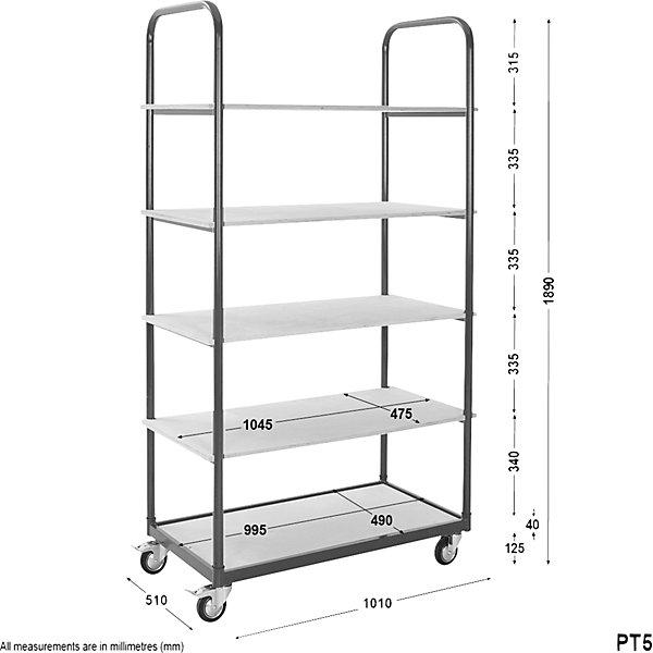 Actual product image eurokraft basic Shelf truck, 5 shelves, shelves LxW 1050 x 475 mm. (250 kg)