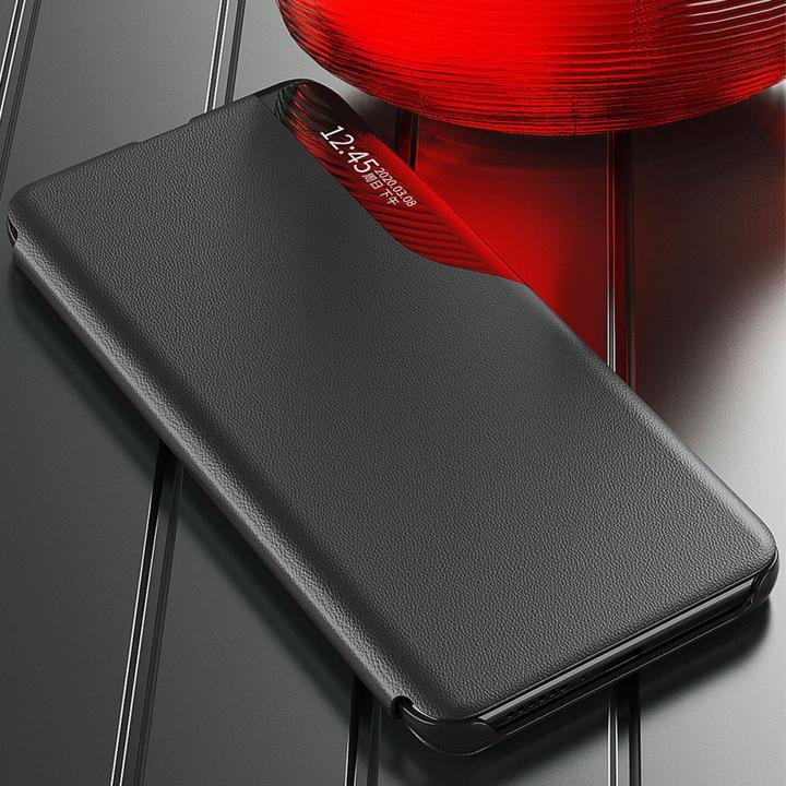 Productafbeelding Hurtel Eco Leather View hoesje voor Samsung Galaxy S23+ met inklapbare standaard zwart (Samsung Galaxy S23+)