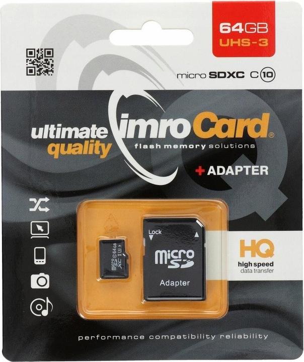 Produktbild IMRO MICROSD10/64GB UHS-3 ADP (64 GB, microSDXC, U3, UHS-III)