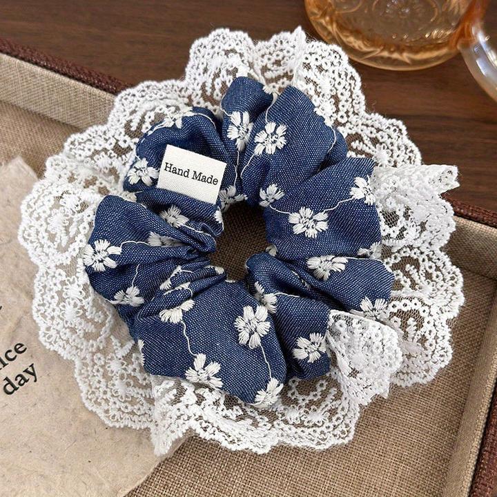 Activity Board Elegante florale Stickerei aus Denim und Spitze für das Haar - Jersey Material, Niedlicher Stil