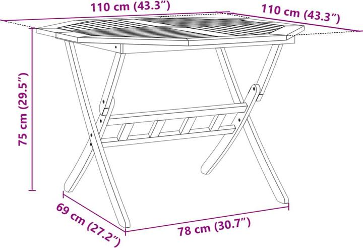Immagine prodotto VidaXL Gartentisch Klappbar Ø110 x 75 cm Akazie (110 cm)