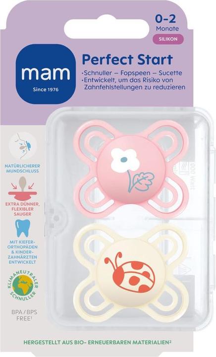 Produktbild MAM Perfect Start Silikon, 0-2 Mon., 2 Stk, Blume/Käfer (2 x, bis 2 Monate)