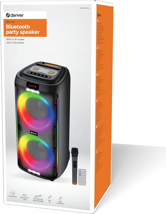 Produktbild Denver BPS-458 BT Party Lautsprecher schwarz (4 h, Akkubetrieb)