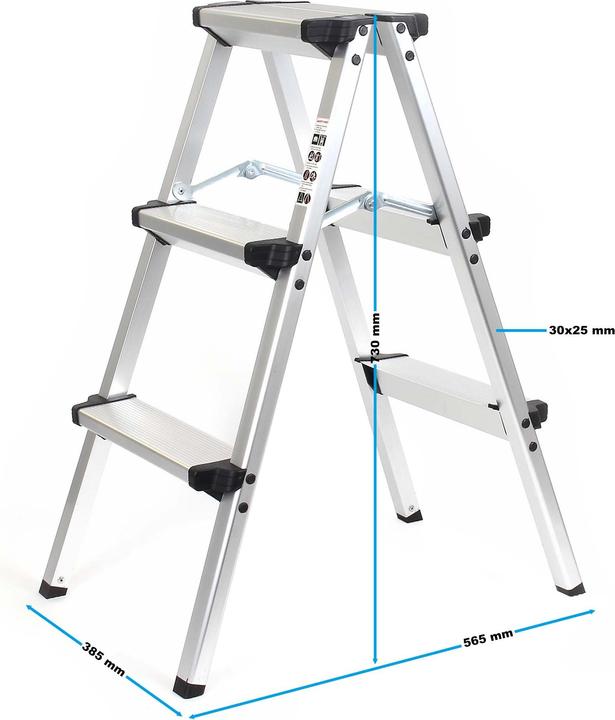 Actual product image Wiltec XPOtool 2-Sided Aluminium Folding Ladder 73cm up to 150kg with 2x3 Non-Slip Steps and Rubber Feet (Folding step, 56.50 cm)