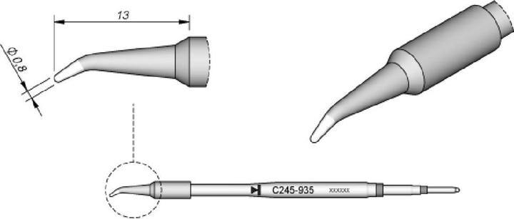 Image du produit JBC Panne à souder série C245, forme ronde, C245935/Ø 0,8 mm, courbée (Panne de soudure)