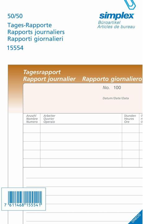 Produktbild Simplex Tagesrappoerte dreisprachig A5 (100 x)
