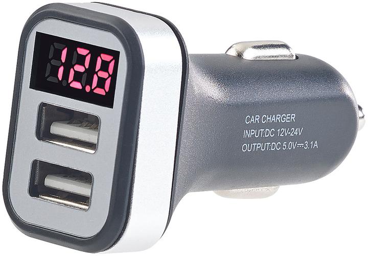 Produktbild Revolt Kfz-USB-Ladegerät mit Spannungswarner & LED-Display