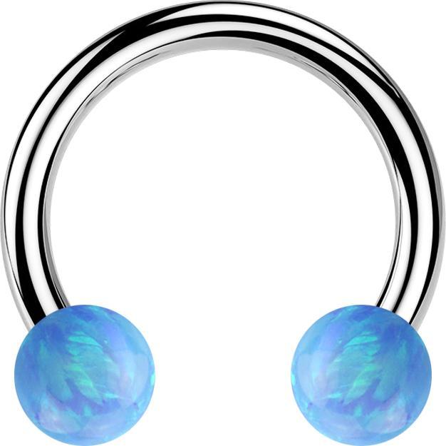 Image du produit Star Piercing Circular Barbell argent avec deux boules opale bleu clair (sans laiton, Acier chirurgical 316L)