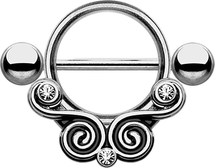 Star Piercing Barbell mit Wirbel und Kristall dunkelsilber (ohne Messing, Chirurgenstahl 316L)