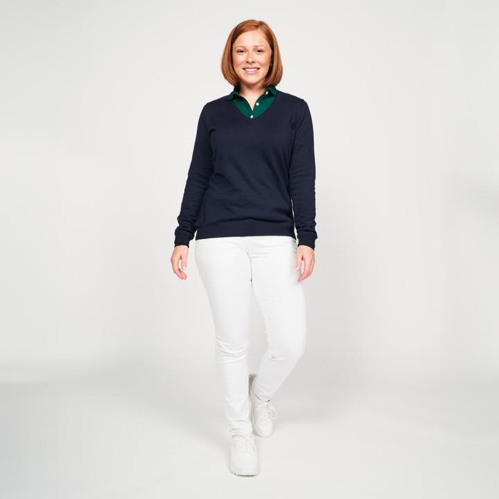 Immagine prodotto Inesis Pullover da golf da donna con scollo a V in cotone - CW100 blu navy (XS)
