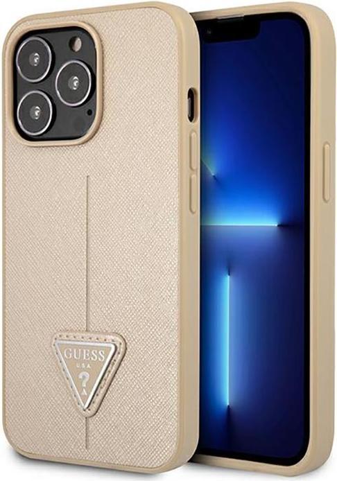 Actual product image Guess GUHCP14LPSATLE iPhone 14 Pro 6.1" beżowy/beige hardcase SaffianoTriangle Logo (Apple iPhone 14 Pro)