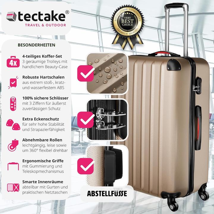 Immagine prodotto tectake 800763 Set di valigie 4 pezzi, champagne | No. 403411 (90 l, M (50 - 90l), L (90 - 115l), XL (da 115l))