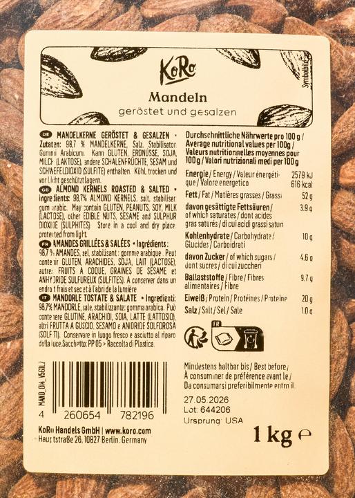 Valori nutrizionali e ingredienti KoRo Granella di mandorle tostate e salate (1000 g)