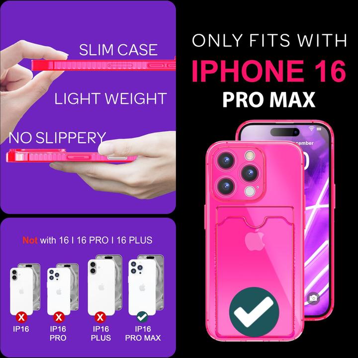 Produktbild Nalia Klar Transparente Neon Silikon Hülle Kartenhalter (Apple iPhone 16 Pro Max)