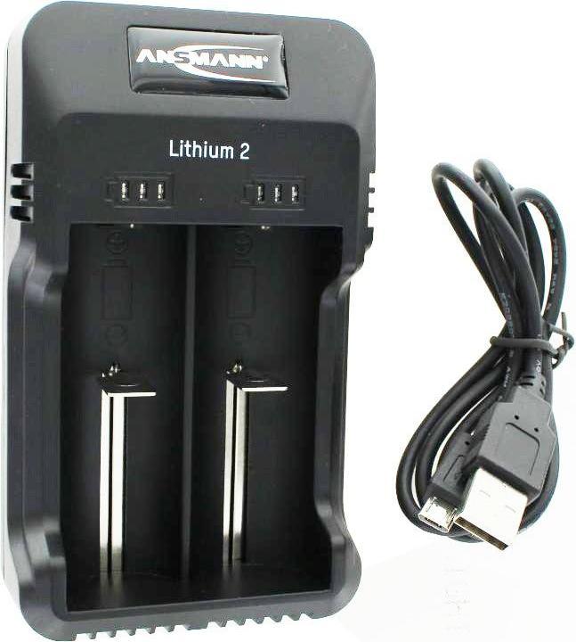 Produktbild Ansmann Ladegerät Lithium 2 für 1-2 Li-Ion Akku 3,6V, 3,7V mit LED-Ladestatusanzeigen, schwarz (1 Stk., Ladegerät ohne Akku)