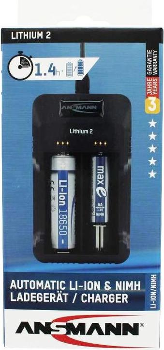 Produktbild Ansmann Ladegerät Lithium 2 für 1-2 Li-Ion Akku 3,6V, 3,7V mit LED-Ladestatusanzeigen, schwarz (1 Stk., Ladegerät ohne Akku)