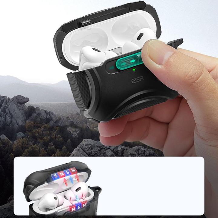 Actual product image ESR Cyber Flicklock Halolock MagSafe Case for Airpods Pro 1 / 2 - Black (Headphone bag)