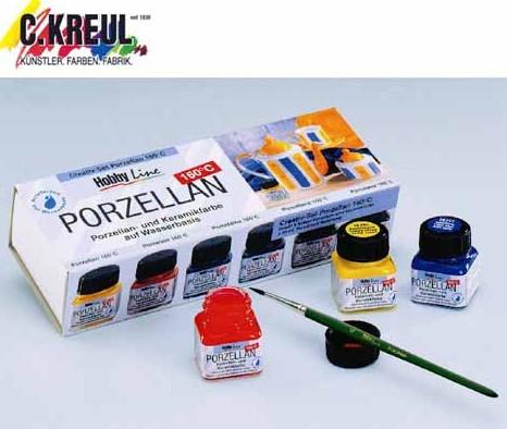 Immagine prodotto Kreul Set classico in vetro e porcellana (Blu reale, Cognac, Verde, Nero, Giallo canarino, Cremisi, 120 ml)