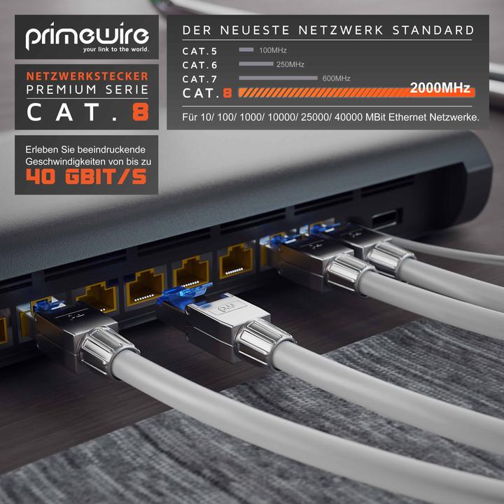 Produktbild Primewire 8x Netzwerkstecker feldkonfektionierbar RJ45 CAT 8, Steckverbinder CAT8 für LAN Kabel Netzwerkkabel (0.05 m)