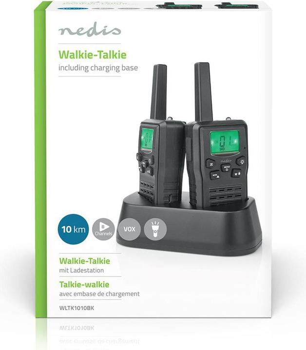Produktbild Nedis Walkie-Talkie-Set 2 Hörer Bis zu 10 km Frequenzkanäle: 8 PTT / VOX Bis zu 6 Hours Ladestation (10 km)