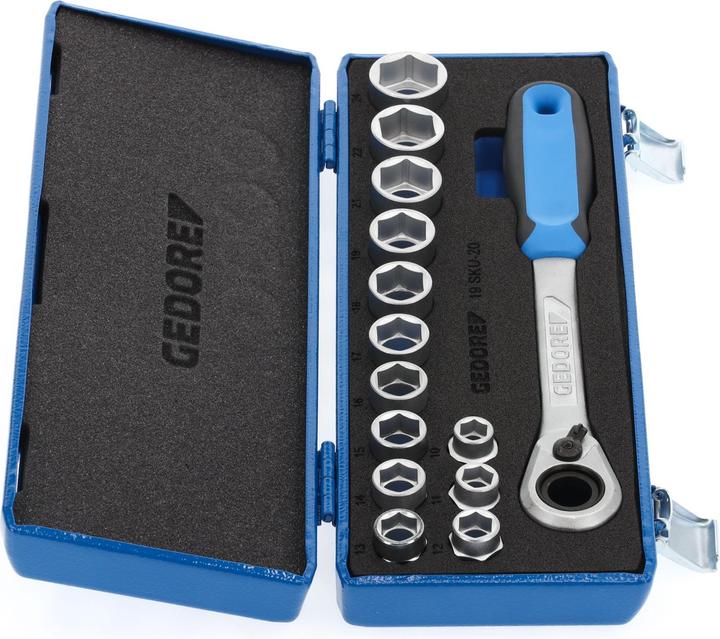 Produktbild Gedore 19 SKU-20 Steckschlüssel-Satz 1/2", 14-teilig, 10-24 mm (23 mm, 10  mm, 13 mm, 16 mm, 18 mm, 15 mm, 17 mm, 20 mm, 11 mm, 14 mm, 19 mm, 22 mm, 24 mm, 12 mm, 21 mm)
