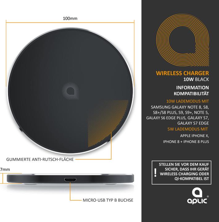 Produktbild Aplic USB Ladegerät QC 3.0 + Wireless Qi Charger (10 W)