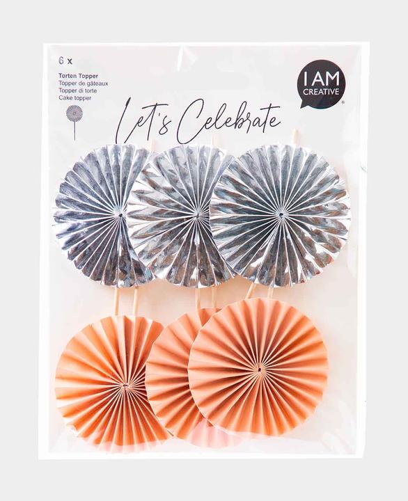 Actual product image I Am Creative Cake topper, fan picker, salmon/silver, 6 pieces