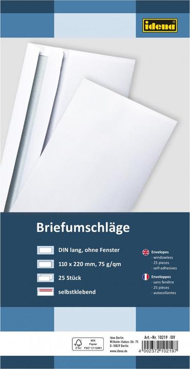 Produktbild Idena BU DL weiss 75g 25er sk o.F. FSC-Mix (DIN lang (11 x 22 cm), 25 x)