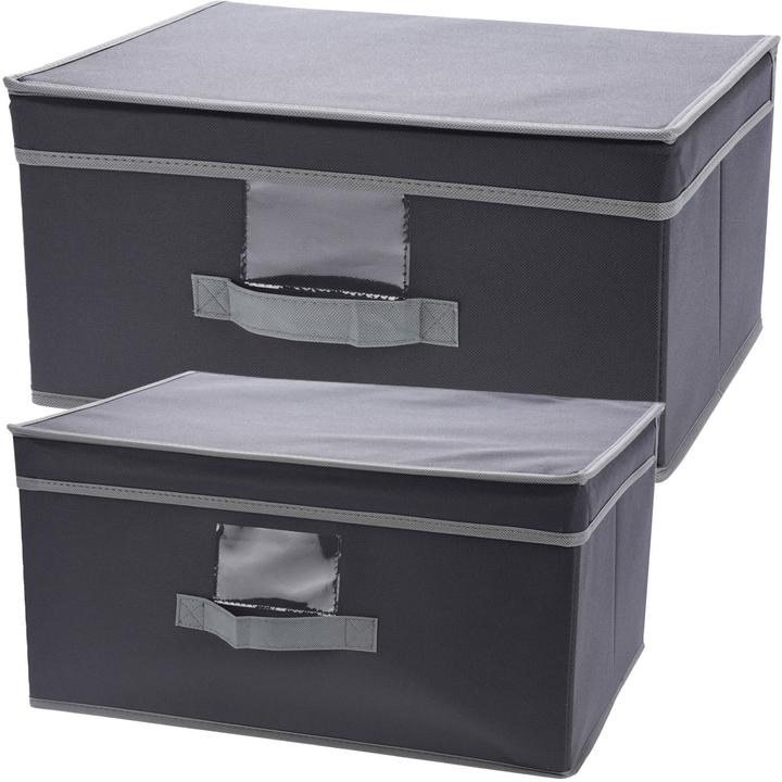 Image du produit Storage Solutions 2er-Set Aufbewahrungsbox mit Deckel & Henkel, faltbar in 2 Grössen, schwarz