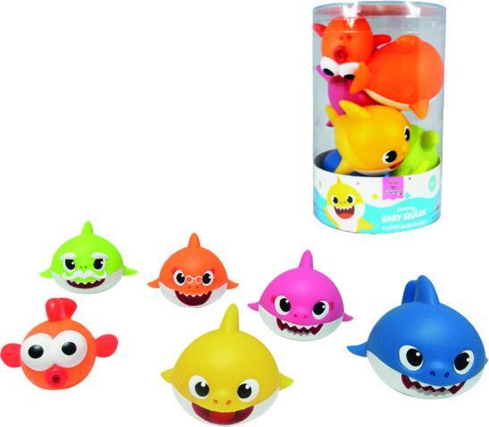 ODS Baby Shark - Set PersonaggiSqualetti in PVC Morbido per Bagnetto6 pezzi in barattolo. Spruzzano l'ac