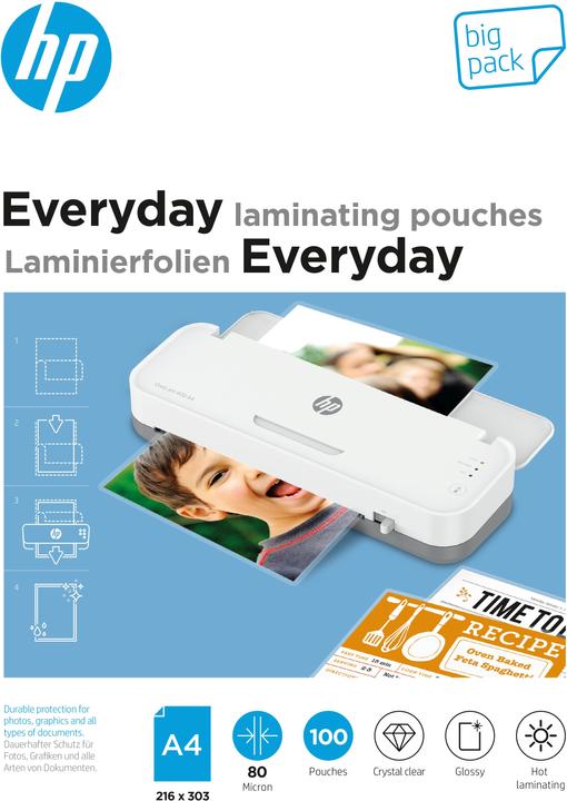 HP Film de plastification Everyday A4, 80 µm, 100 pièces, brillant