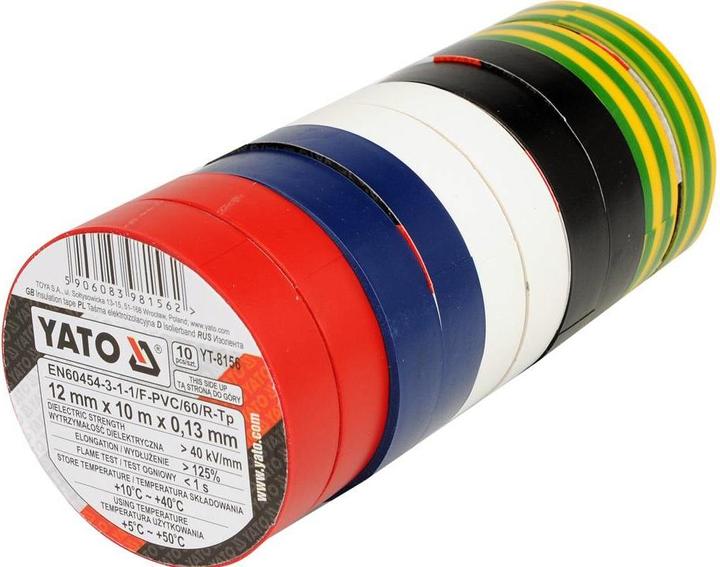 Image du produit Yato 10x ruban adhésif 12mm 10m automobile bleu rouge blanc noir jaune (12 mm)