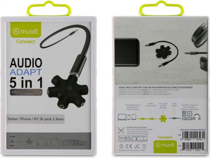 Produktbild Muvit Connect Hub Jack 3.5mm 5 Sorties Noir (0.13 m)