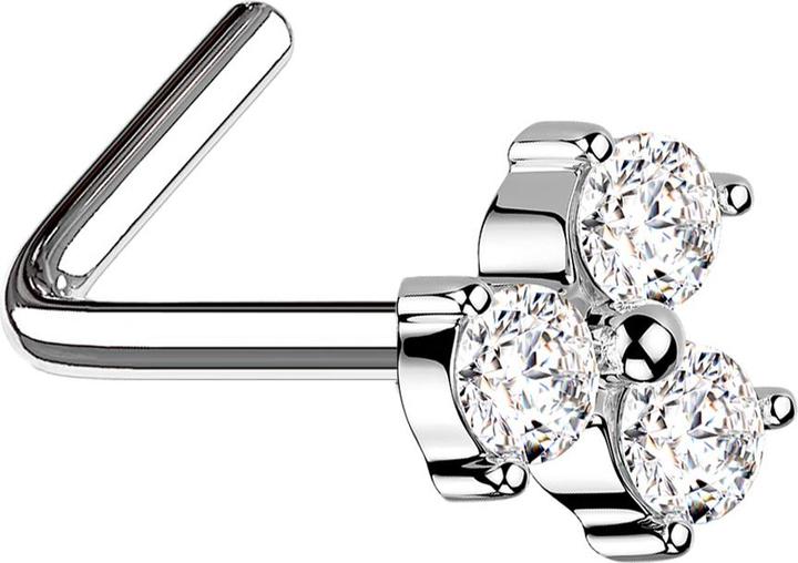 Produktbild Star Piercing Nasenstecker gewinkelt silber dreiblatt Blume Kristall silber (Chirurgenstahl 316L, Messing)