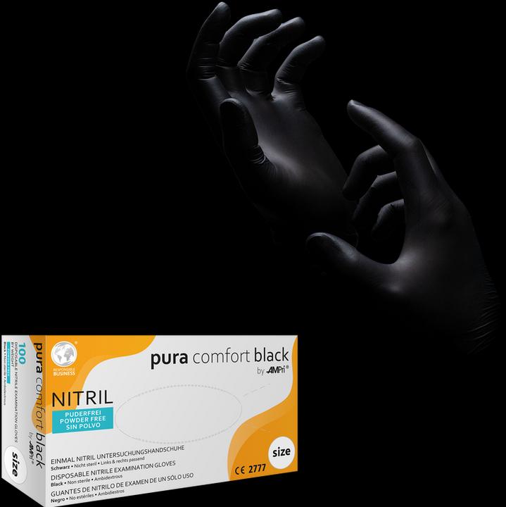 Image du produit Ampri PURACOMFORT BLACK, gant d'examen en nitrile, non poudré, noir, taille S (S)