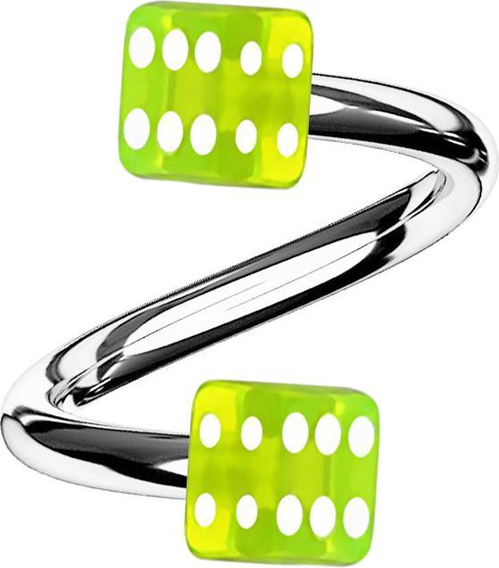 Star Piercing Micro Spirale silber mit zwei Würfel grün transparent (Acryl, ohne Messing, Chirurgenstahl 316L)