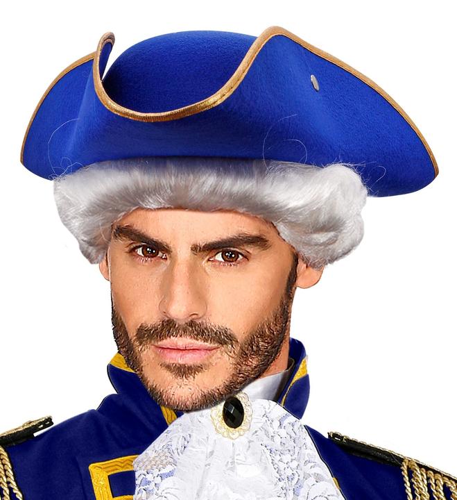 Actual product image Widmann Tricorn blue tricorn hat with gold felt edge