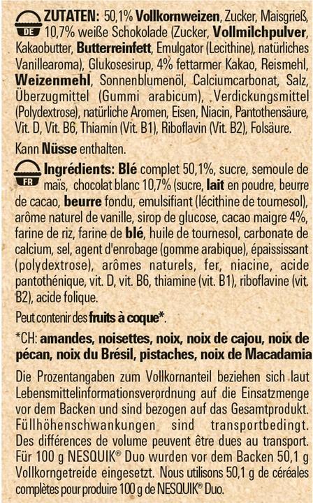 Nutritional values and ingredients Nesquik Duo Cereals (325 g)