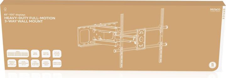 Image du produit Deltaco ARM-0261 Support TV (100") Noir (Mur, 100", 85 kg)
