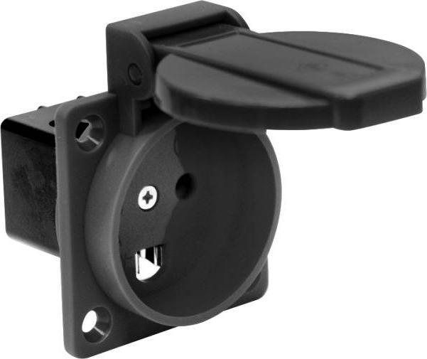 Actual product image PCE Danish system socket outlet 13A 3p 250V IP44 black, rear connection, flanges
