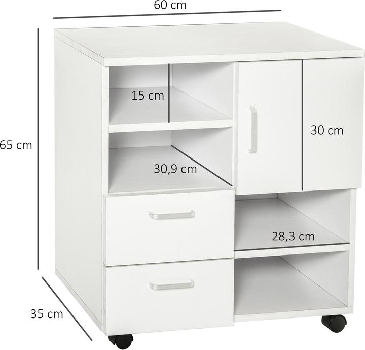 Produktbild Homcom Mobile Kommode mit zwei Bremsen an den Rollen (35 x 60 x 65 cm)
