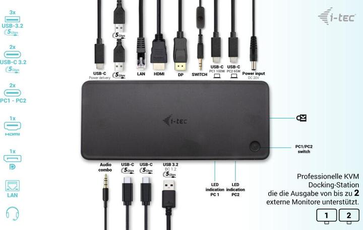 Actual product image i-tec USB-C Dual KVM Display Docking Station 4K (USB-C, 9 Ports)