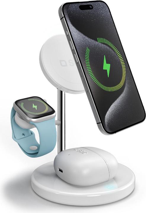 SBS Qi2 3x1 Wireless Charging Station for iPhone 16/15/14/13/12, Android smartphones, Apple Watch and wi (15 W)