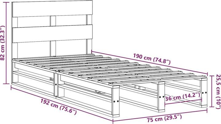 Produktbild VidaXL Massivholzbett Holzbett Bett Palettenbett mit Kopfteil 135x190cm Kiefer (135 x 190 cm)