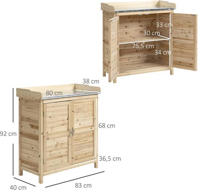 Image du produit Swisshandel24 Meuble de jardin Table à plantes avec meuble bas en bois, 2 étagères, 83 x 40 x 92 cm