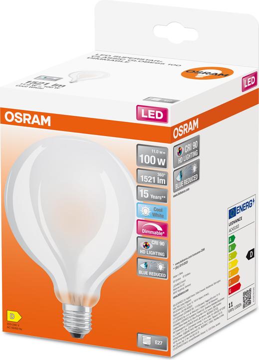 Immagine prodotto Osram Lampada LED Globe Superstar Plus opaca E27 Filamento 11W 1521lm bianco neutro 4000K dimmerabile (E27, 11 W, 1521 lm, 1 x, D)
